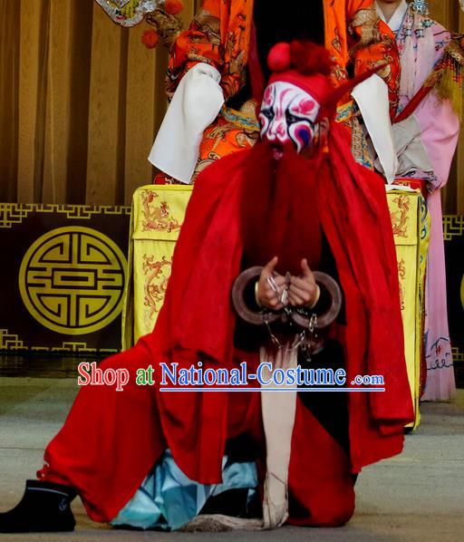 Jin Dian Shen La Chinese Sichuan Opera Martial Man Apparels Costumes and Headpieces Peking Opera Wusheng Garment Prisoner Clothing