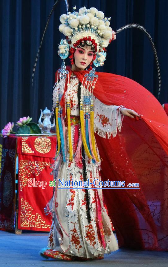 Chinese Sichuan Opera Actress Xia Gu Garment Costumes and Hair Accessories Traditional Peking Opera Bi Bo Hong Lian Hua Tan Dress Princess Apparels