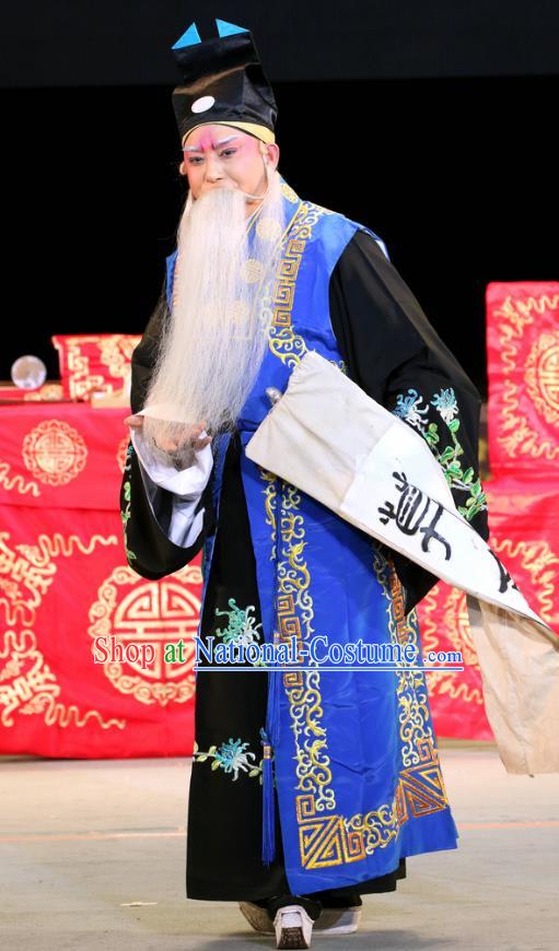 Sheng Si Pai Chinese Sichuan Opera Old Man Apparels Costumes and Headpieces Peking Opera Taoist Priest Garment Clothing