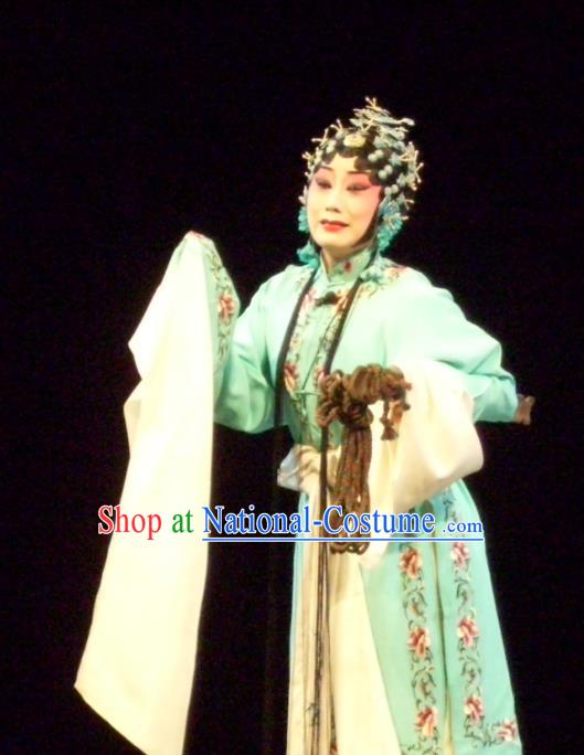 Chinese Sichuan Opera Young Female Garment Costumes and Hair Accessories Ma Qian Po Shui Traditional Peking Opera Actress Dress Diva Cui Qiaofeng Apparels