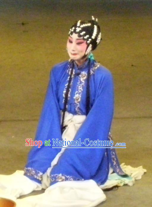 Chinese Sichuan Opera Tsing Yi Garment Costumes and Hair Accessories Ma Qian Po Shui Traditional Peking Opera Actress Cui Qiaofeng Dress Distress Woman Apparels