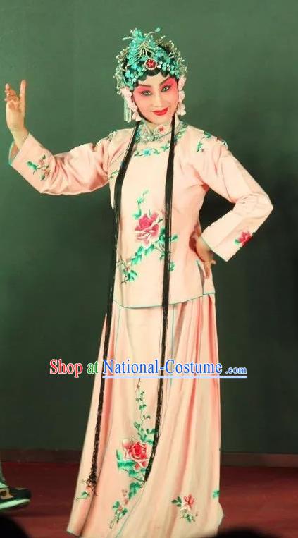 Chinese Sichuan Opera Young Beauty Garment Costumes and Hair Accessories Ma Qian Po Shui Traditional Peking Opera Actress Cui Qiaofeng Dress Hua Tan Apparels