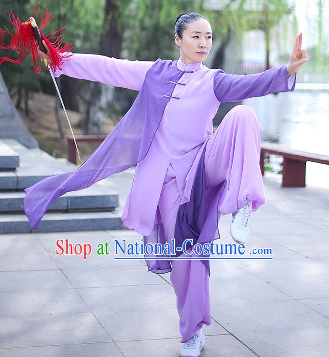 Professional Tai Chi Competition Costume Tai Ji Training Outfits Clothing Top Grade Martial Arts Purple Uniform for Women