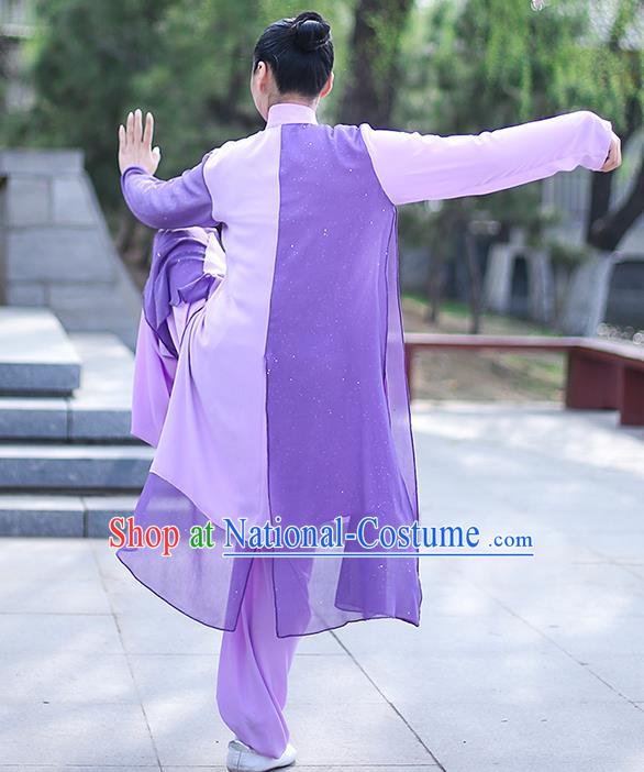 Professional Tai Chi Competition Costume Tai Ji Training Outfits Clothing Top Grade Martial Arts Purple Uniform for Women