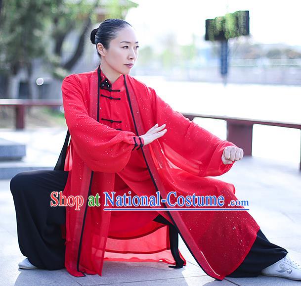 Chinese Traditional Tai Chi Competition Costume Professional Tai Ji Training Outfits Clothing Top Grade Martial Arts Red Uniform for Women