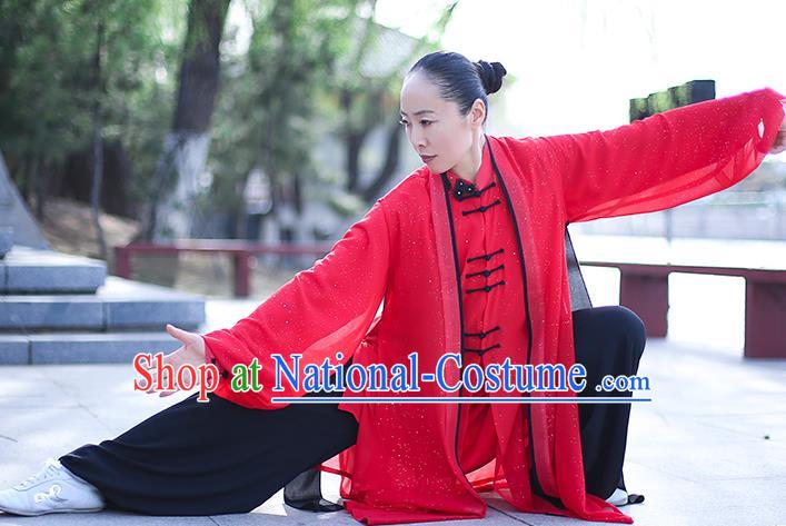 Chinese Traditional Tai Chi Competition Costume Professional Tai Ji Training Outfits Clothing Top Grade Martial Arts Red Uniform for Women