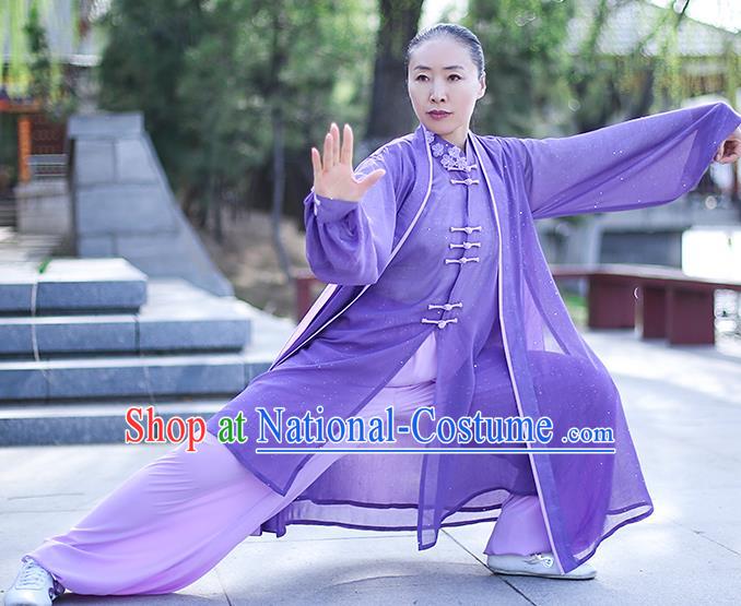 Chinese Traditional Tai Chi Competition Costume Professional Tai Ji Training Outfits Clothing Top Grade Martial Arts Purple Uniform for Women