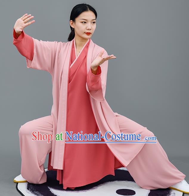 Chinese Traditional Professional Martial Arts Training Costume Top Grade Tai Ji Performance Uniforms Tai Chi Competition Pink Outfits