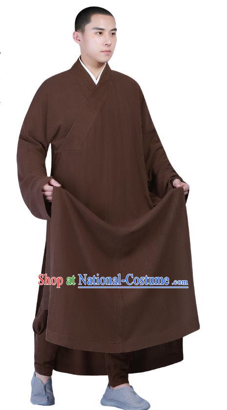 Chinese Traditional Buddhism Costume Shaolin Monk Clothing Brown Frock Robe for Men