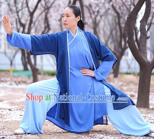 Chinese Traditional Tai Chi Competition Costume Professional Martial Arts Training Outfits Top Grade Tai Ji Performance Navy Uniform for Women