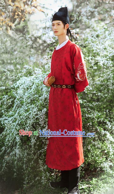 Chinese Ancient Swordsman Hanfu Clothing Traditional Tang Dynasty Young Male Red Robe Historical Costumes Complete Set