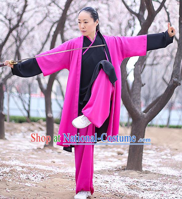 Chinese Traditional Tai Chi Competition Costume Professional Martial Arts Training Outfits Top Grade Tai Ji Performance Rosy Uniform for Women