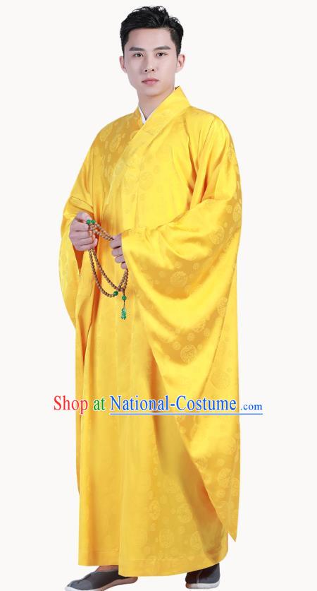 Chinese Traditional Golden Silk Frock Costume Buddhism Clothing Monk Robe Garment for Men