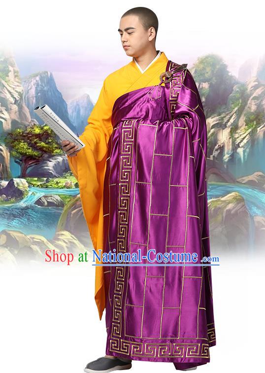 Chinese Traditional Monk Purple Silk Frock Costume Buddhism Clothing Cassock Bonze Garment for Men