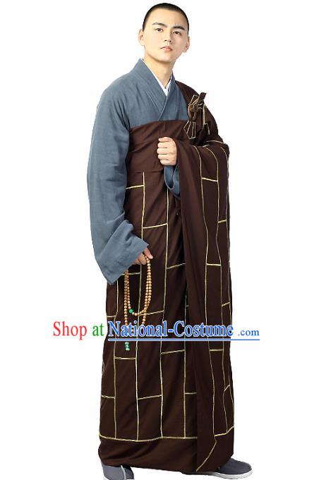 Chinese Traditional Monk Brown Kasaya Costume Bonze Cassock Garment Buddhism Dharma Assembly Clothing for Men