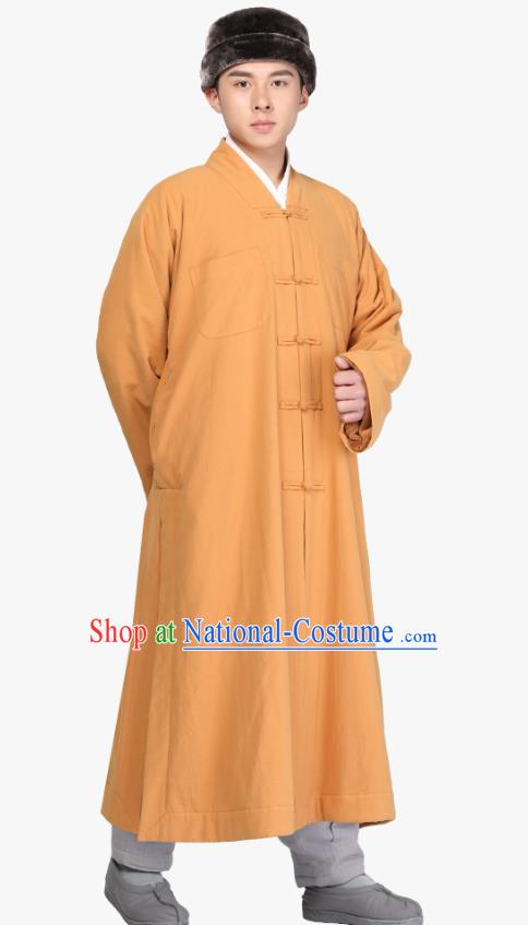 Chinese Traditional Monk Yellow Gown Costume Meditation Garment Lay Buddhist Clothing for Men