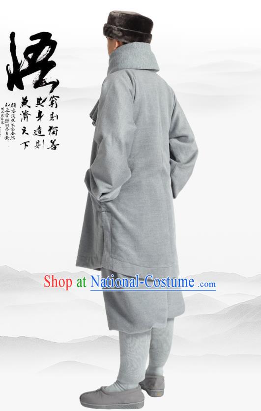 Chinese Traditional Monk Winter Grey Costume Lay Buddhist Clothing Meditation Garment Shirt and Pants for Men