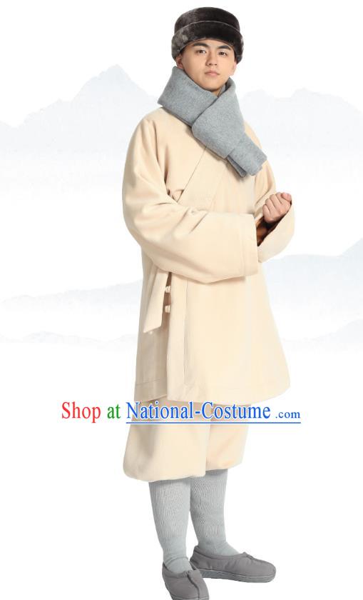 Chinese Traditional Monk Winter Beige Costume Lay Buddhist Clothing Meditation Garment Shirt and Pants for Men