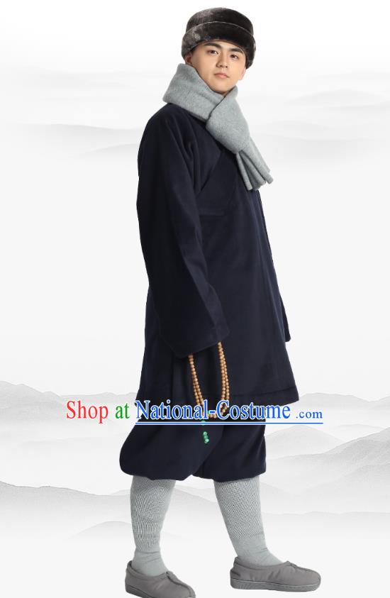 Chinese Traditional Monk Winter Navy Costume Lay Buddhist Clothing Meditation Garment Shirt and Pants for Men