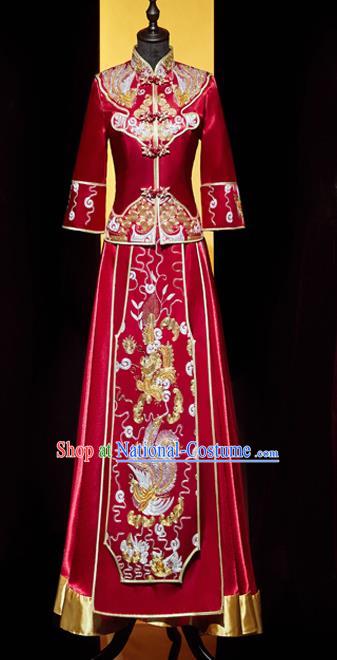 Top Grade Chinese Ancient Bride Phoenix Xiuhe Suit Toast Red Dress Traditional Wedding Embroidered Mandarin Duck Costumes for Women