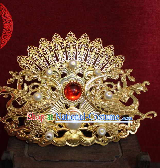 Traditional Chinese Ancient Princess Golden Hair Crown Handmade Ming Dynasty Hair Accessories Hair Comb for Women