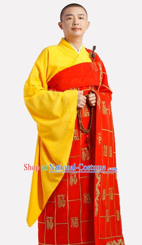 Chinese Traditional Monk Red Silk Kasaya Costume Meditation Vestment Garment Buddhist Cassock for Men