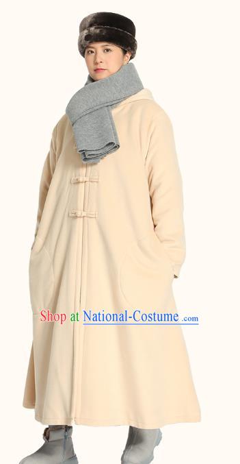 Chinese Traditional Winter Beige Cloak Costume Lay Buddhist Clothing Meditation Garment Beige Dust Coat for Men