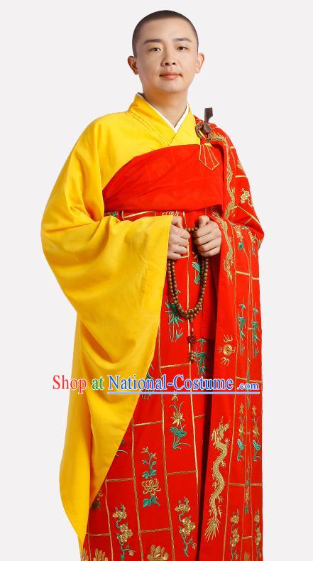 Chinese Traditional Monk Thousand Flowers Kasaya Costume Meditation Vestment Garment Buddhist Red Cassock for Men