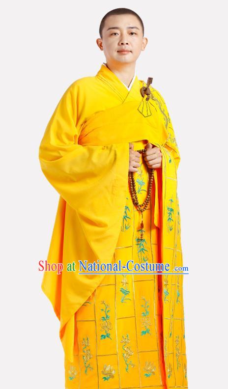 Chinese Traditional Monk Thousand Flowers Kasaya Costume Meditation Vestment Garment Buddhist Golden Cassock for Men