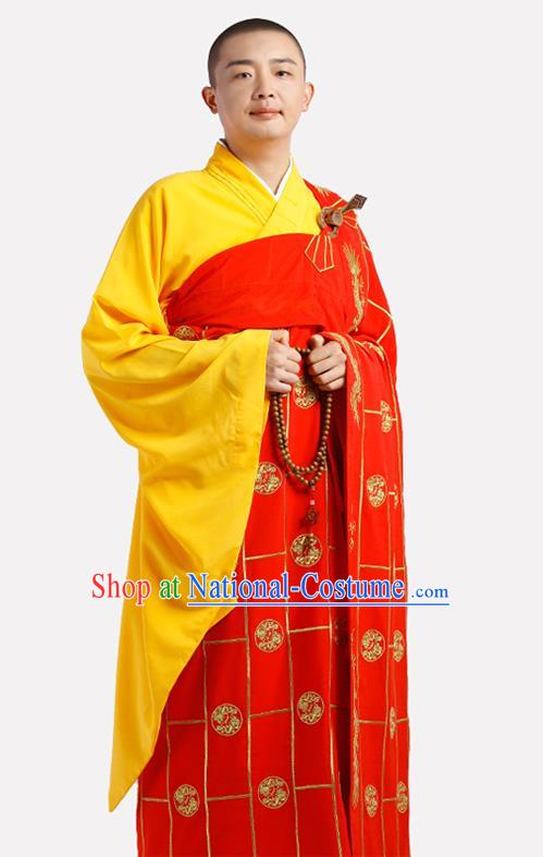 Chinese Traditional Monk Kasaya Meditation Vestment Garment Buddhist Red Cassock Costume for Men