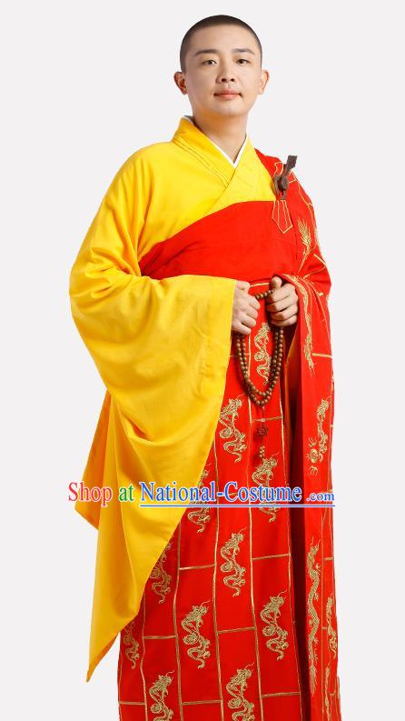 Chinese Traditional Monk Dragon Pattern Kasaya Meditation Vestment Garment Buddhist Red Cassock Costume for Men