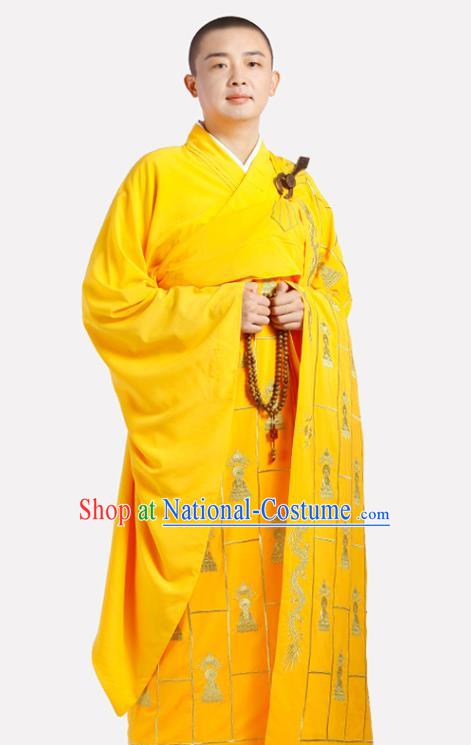 Chinese Traditional Monk Thousand Buddhas Pattern Kasaya Meditation Vestment Garment Buddhist Golden Cassock Costume for Men