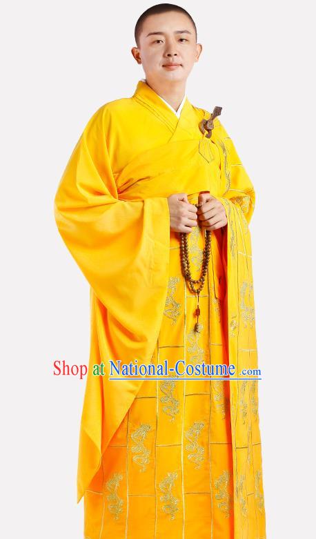 Chinese Traditional Monk Dragon Pattern Kasaya Meditation Vestment Garment Buddhist Golden Cassock Costume for Men