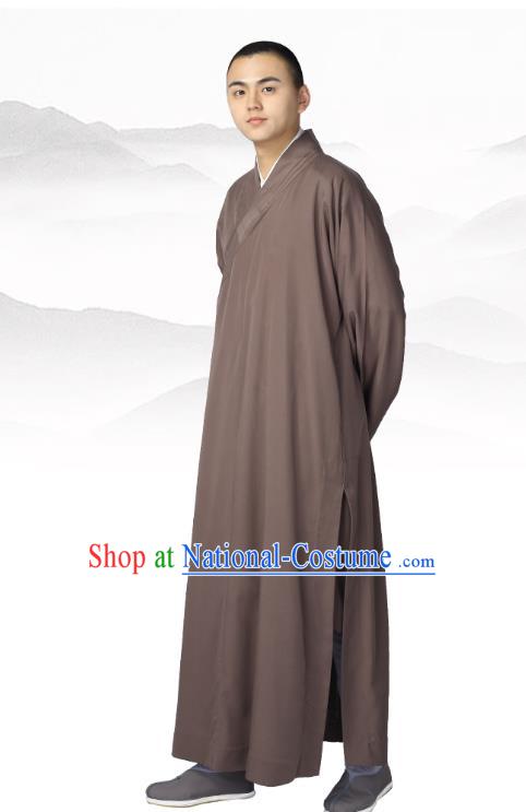 Chinese Traditional Buddhist Bonze Costume Meditation Garment Monk Brown Robe Frock for Men