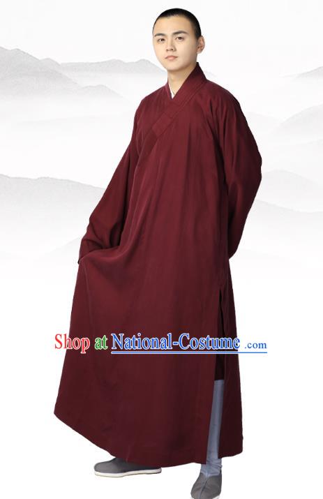 Chinese Traditional Buddhist Bonze Costume Meditation Garment Monk Wine Red Robe Frock for Men