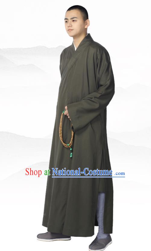 Chinese Traditional Buddhist Bonze Costume Meditation Garment Monk Deep Grey Robe Frock for Men