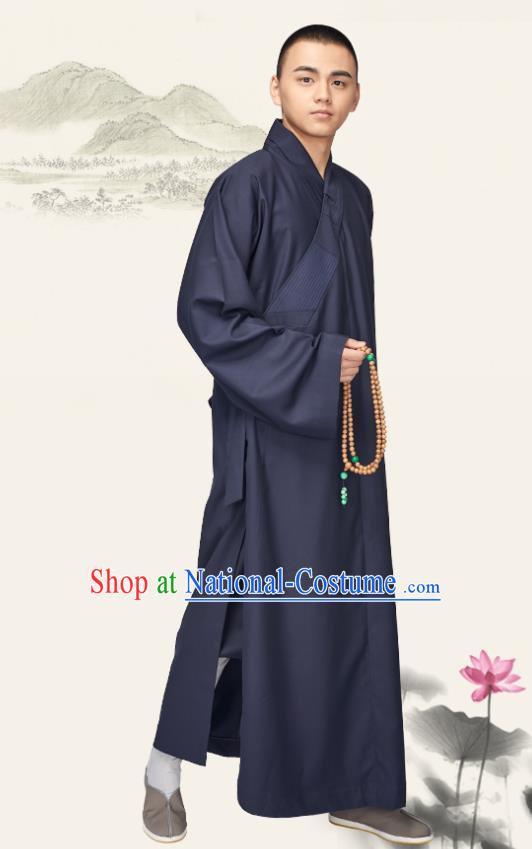 Chinese Traditional Buddhist Bonze Costume Meditation Garment Monk Purplish Blue Robe Frock for Men