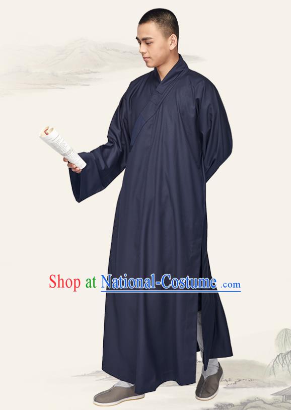 Chinese Traditional Buddhist Bonze Costume Meditation Garment Monk Purplish Blue Robe Frock for Men