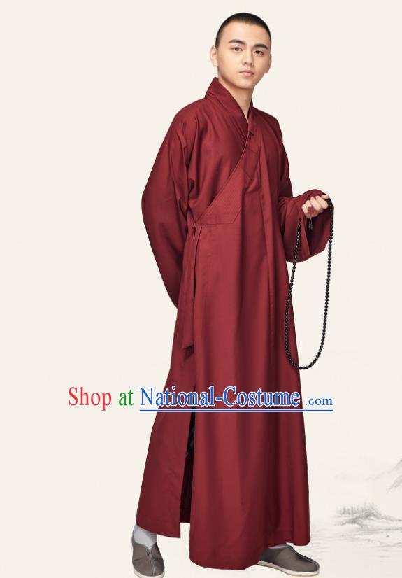 Chinese Traditional Buddhist Bonze Costume Meditation Garment Monk Purplish Red Robe Frock for Men