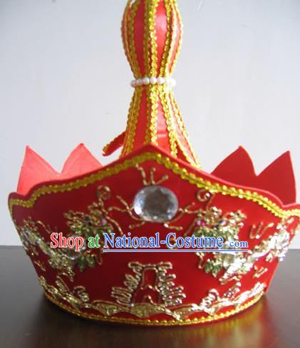 Chinese Traditional Buddhist Hair Accessories Mitre Vairocana Headwear Top Grade Monk Embroidered Red Hat