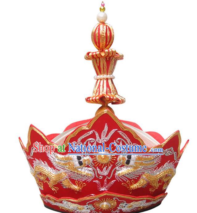 Chinese Traditional Buddhist Hair Accessories Mitre Vairocana Headwear Top Grade Monk Embroidered Dragons Red Hat