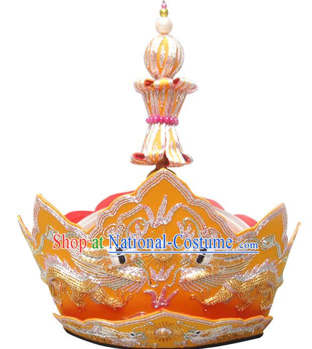 Chinese Traditional Buddhist Hair Accessories Mitre Vairocana Headwear Top Grade Monk Embroidered Dragons Golden Hat