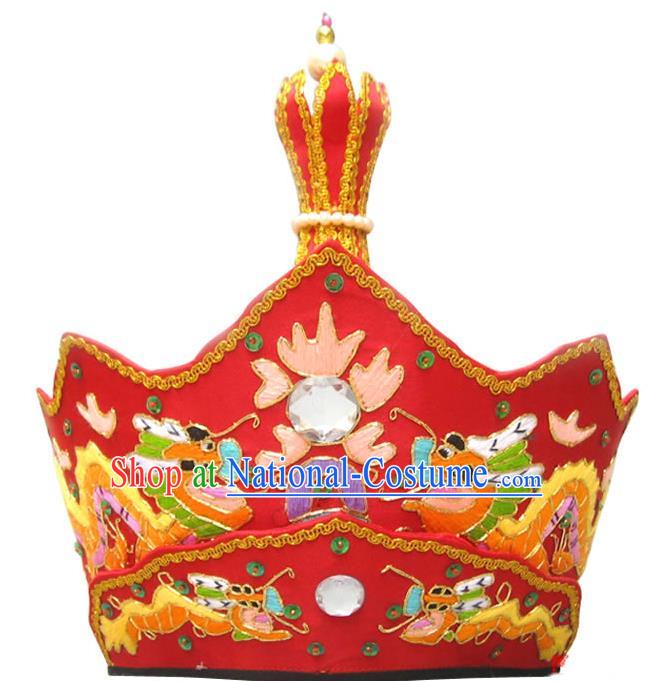 Chinese Top Grade Monk Embroidered Dragons Red Hat Traditional Buddhist Hair Accessories Mitre Vairocana Headwear