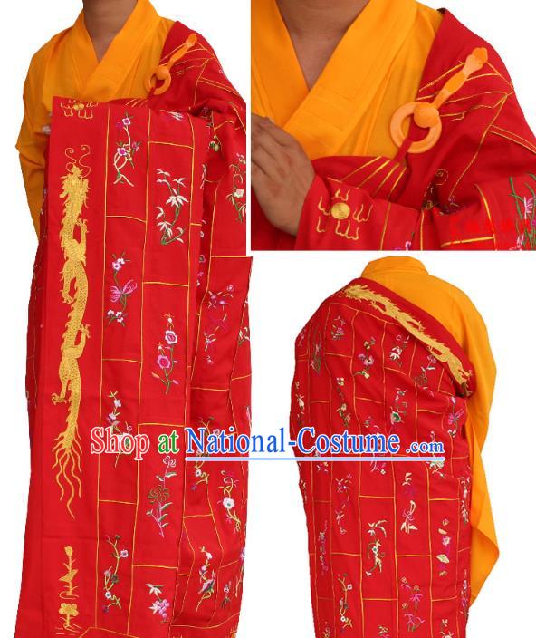 Chinese Traditional Monk Thousand Flowers Pattern Red Cassock Buddhist Bonze Costume Meditation Garment for Men