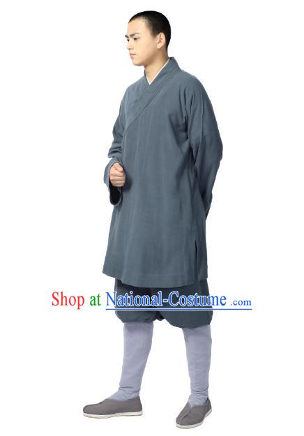 Chinese Traditional Monk Grey Short Gown and Pants Meditation Garment Buddhist Costume for Men