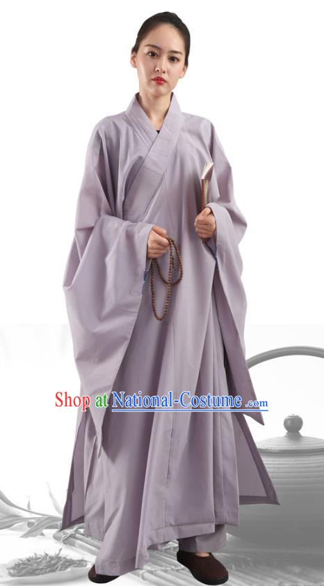 Chinese Traditional Lay Buddhist Grey Robe Costume Meditation Garment Dharma Assembly Frock for Women