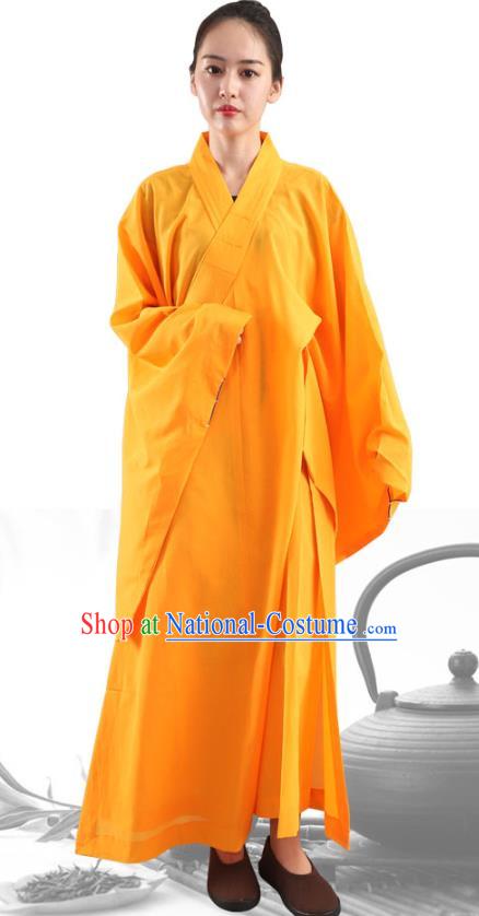 Chinese Traditional Lay Buddhist Yellow Robe Costume Meditation Garment Dharma Assembly Frock for Women