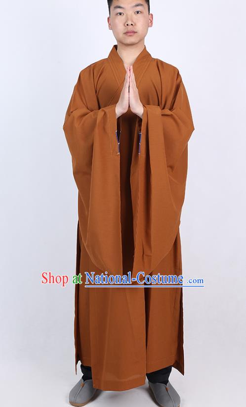 Chinese Traditional Buddhist Monk Ginger Robe Costume Meditation Garment Dharma Assembly Bonze Frock Gown for Men