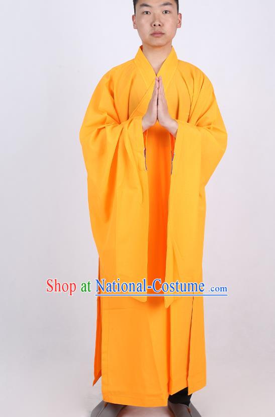 Chinese Traditional Buddhist Monk Yellow Robe Costume Meditation Garment Dharma Assembly Bonze Frock Gown for Men