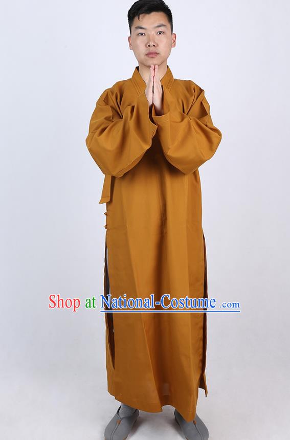 Chinese Traditional Buddhist Monk Khaki Robe Costume Meditation Garment Dharma Assembly Bonze Frock Gown for Men